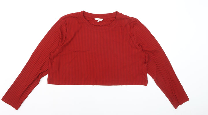 H&M Maternity Red Cropped Long Sleeve Jersey T-Shirt Size 14