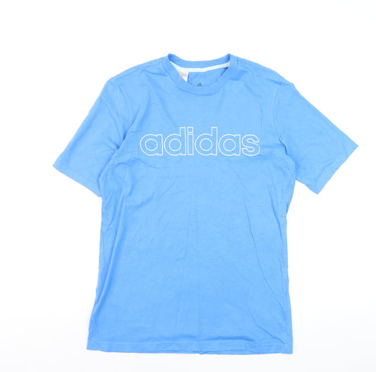 Adidas Boys Blue 13-14 Years Cotton Logo Short Sleeve T-Shirt