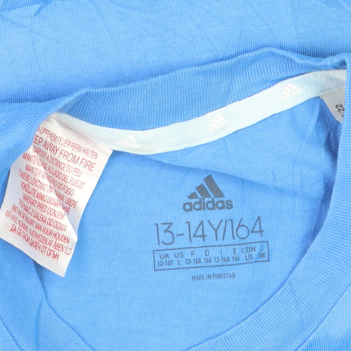 Adidas Boys Blue 13-14 Years Cotton Logo Short Sleeve T-Shirt