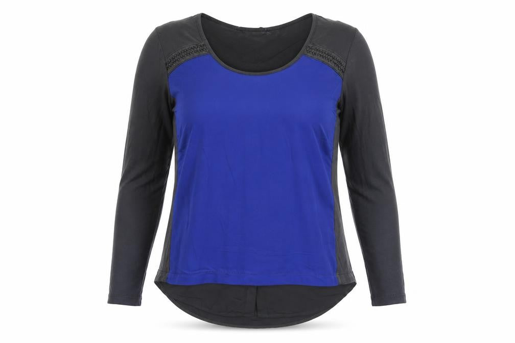 Miss Captain Trend Women's Blue Colourblock Long Sleeve Blouse Size 6