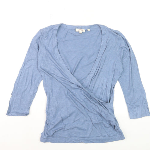 Fat Face Women’s Blue Cotton Wrap Blouse Size 14 3/4 Sleeve