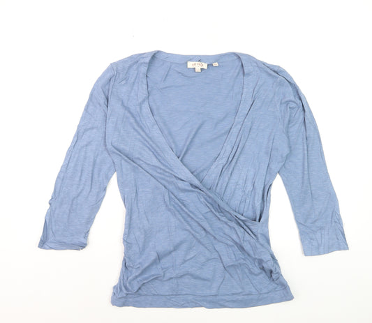Fat Face Women’s Blue Cotton Wrap Blouse Size 14 3/4 Sleeve