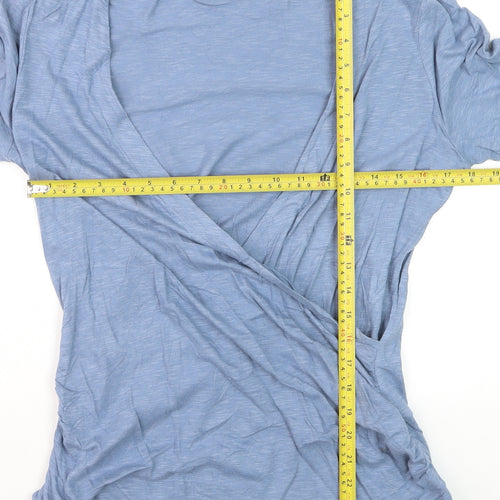 Fat Face Women’s Blue Cotton Wrap Blouse Size 14 3/4 Sleeve