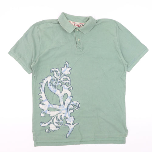 Ralph Lauren Polo Jeans Green Men's Polo Shirt L 100% Cotton Graphic