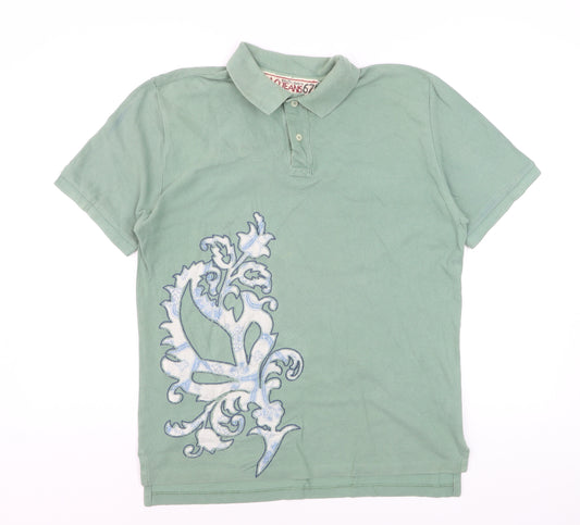Ralph Lauren Polo Jeans Green Men's Polo Shirt L 100% Cotton Graphic