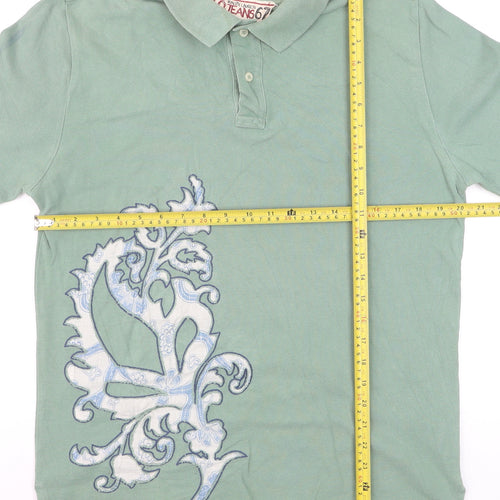 Ralph Lauren Polo Jeans Green Men's Polo Shirt L 100% Cotton Graphic
