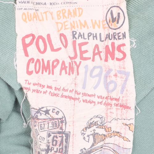 Ralph Lauren Polo Jeans Green Men's Polo Shirt L 100% Cotton Graphic