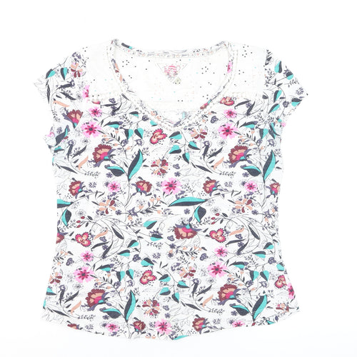 Mantaray Womens Multicoloured Floral Cotton V-Neck T-Shirt Size 10