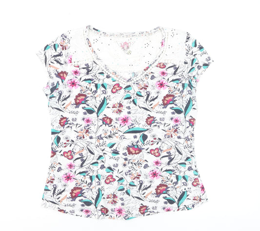 Mantaray Womens Multicoloured Floral Cotton V-Neck T-Shirt Size 10