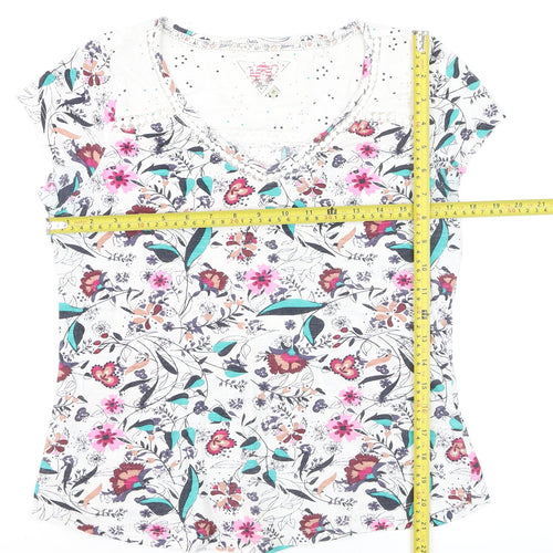 Mantaray Womens Multicoloured Floral Cotton V-Neck T-Shirt Size 10