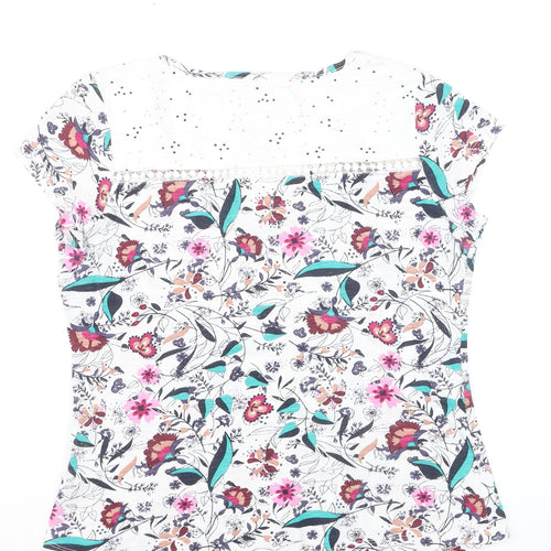 Mantaray Womens Multicoloured Floral Cotton V-Neck T-Shirt Size 10