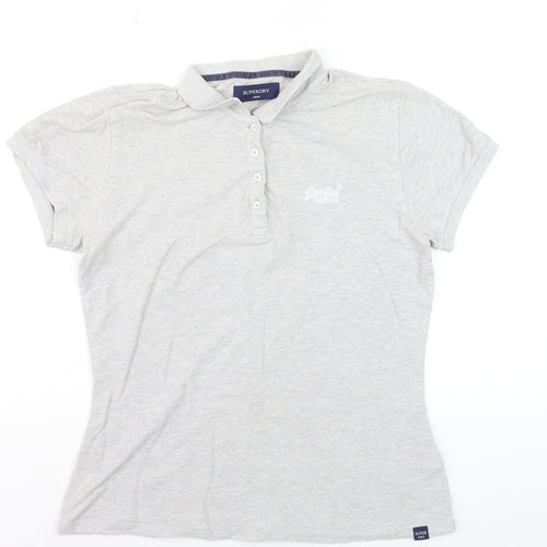 Superdry Grey Short Sleeve Slim Fit Polo Shirt Size L