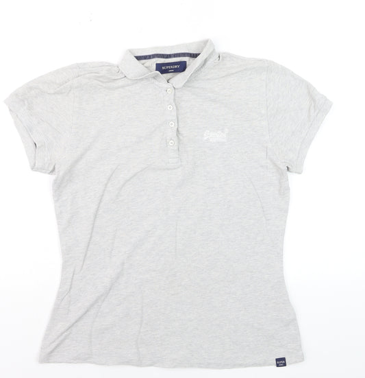 Superdry Grey Short Sleeve Slim Fit Polo Shirt Size L