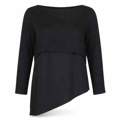 Heine Women’s Black Asymmetrical Long Sleeve Tunic Blouse Size 12