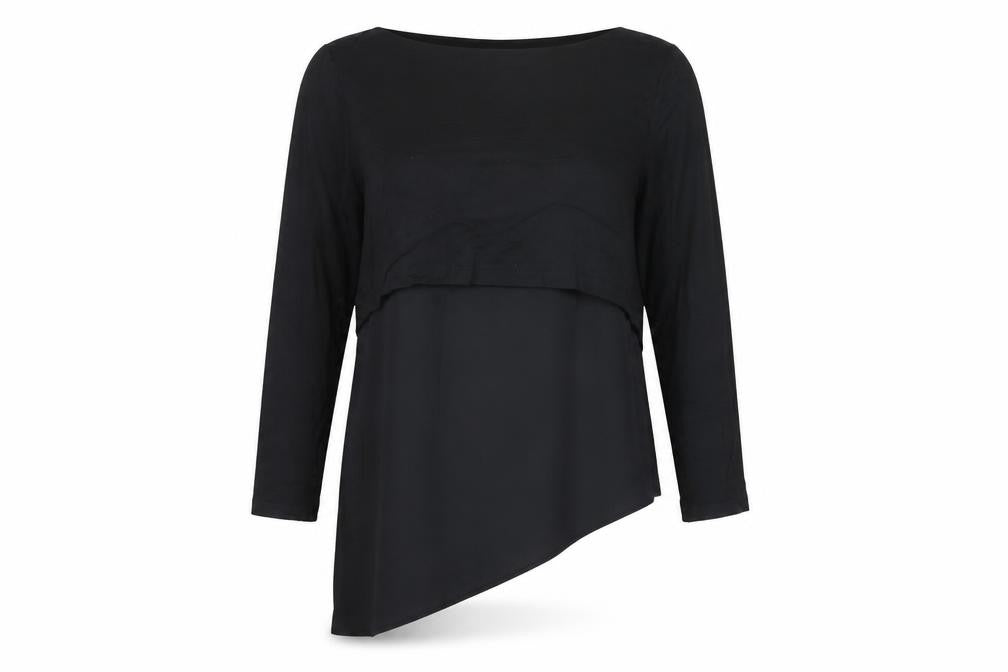 Heine Women’s Black Asymmetrical Long Sleeve Tunic Blouse Size 12