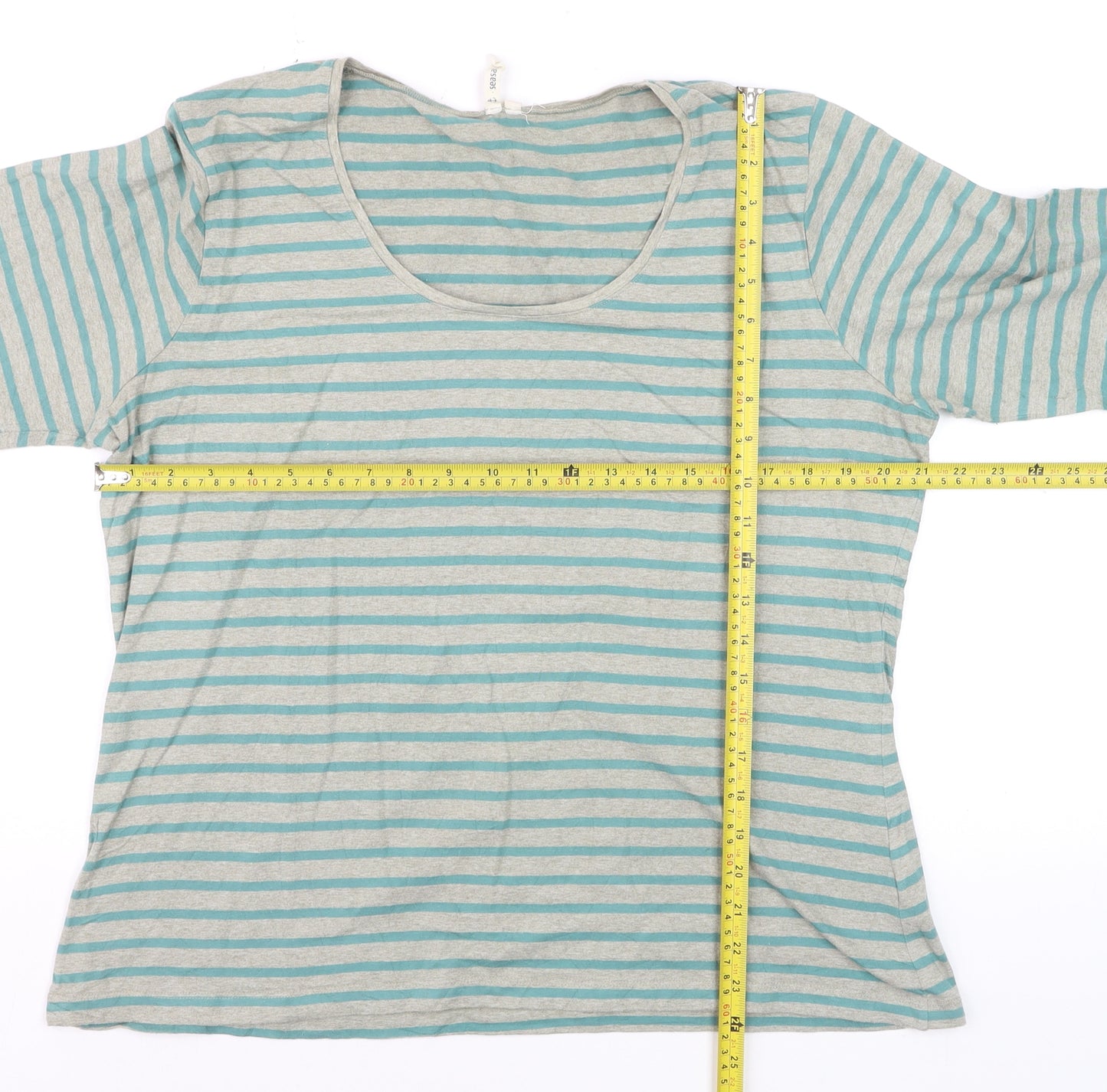 Seasalt Women Blue Striped Long Sleeve Organic Cotton Tee Size 20