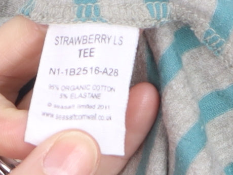 Seasalt Women Blue Striped Long Sleeve Organic Cotton Tee Size 20
