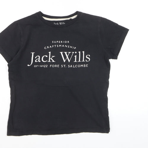 Jack Wills Girls Black 12-13 Years Classic Logo Cotton T-Shirt