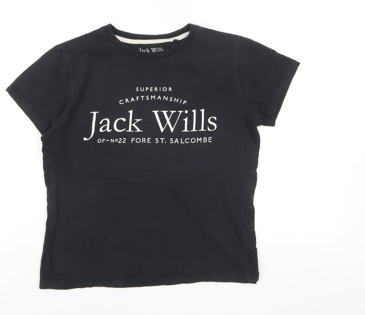 Jack Wills Girls Black 12-13 Years Classic Logo Cotton T-Shirt