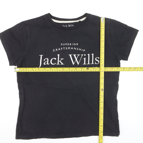 Jack Wills Girls Black 12-13 Years Classic Logo Cotton T-Shirt