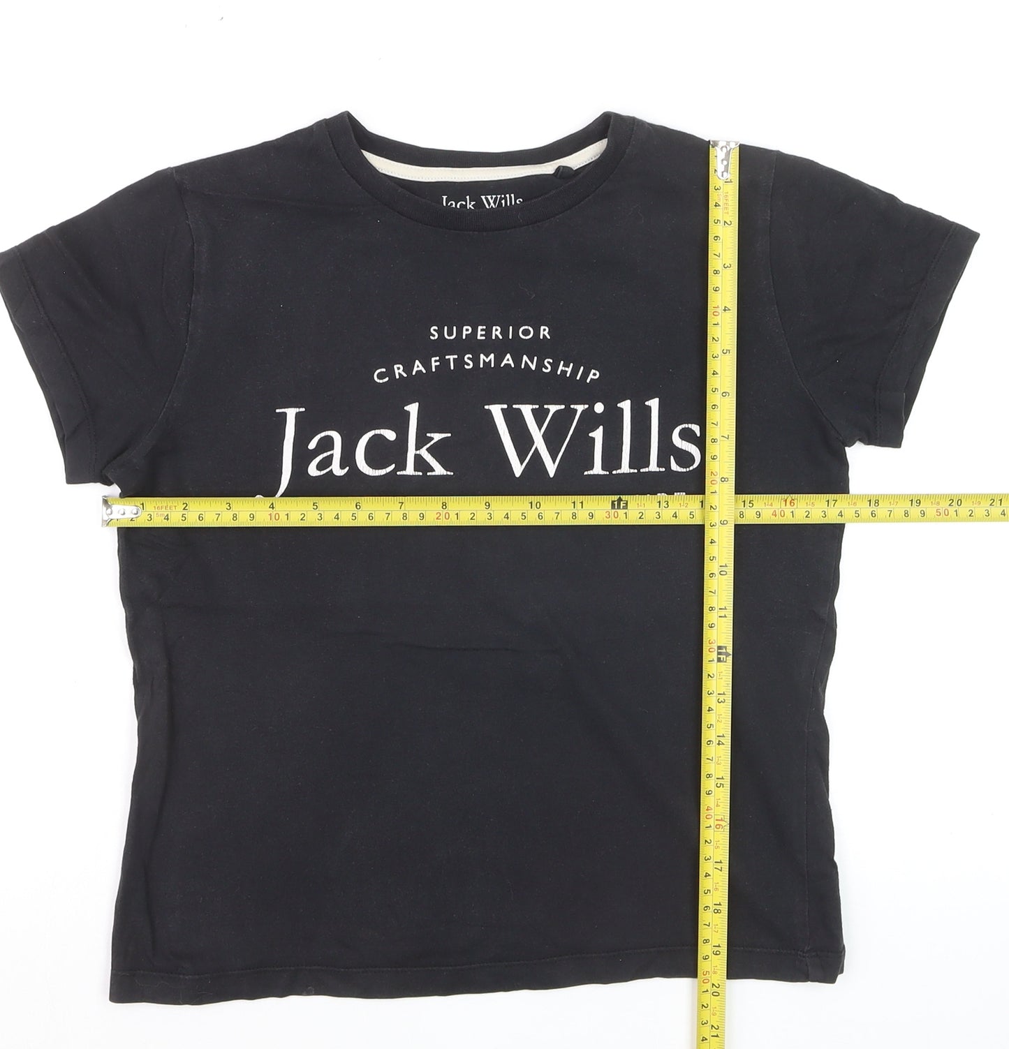 Jack Wills Girls Black 12-13 Years Classic Logo Cotton T-Shirt