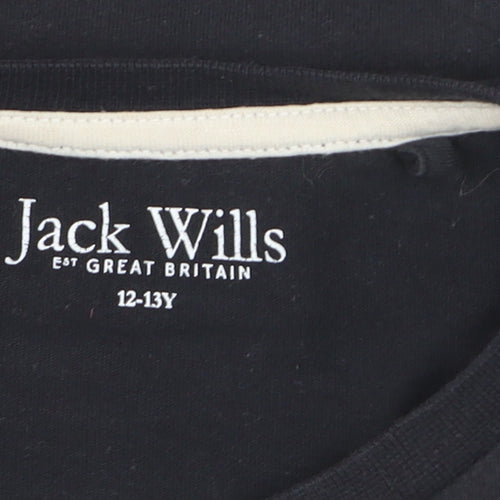 Jack Wills Girls Black 12-13 Years Classic Logo Cotton T-Shirt