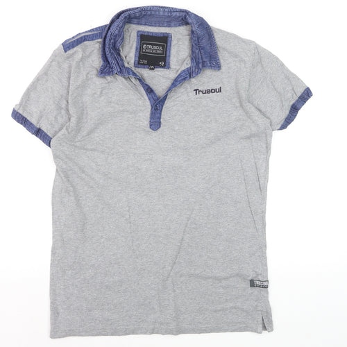 Trusoul Men's Grey Short Sleeve Denim Collar Polo Shirt Size M
