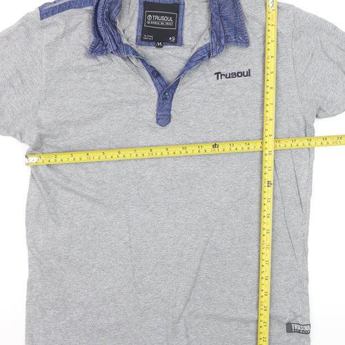 Trusoul Men's Grey Short Sleeve Denim Collar Polo Shirt Size M
