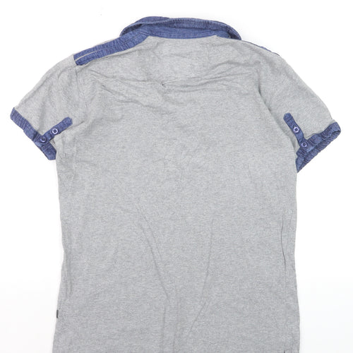 Trusoul Men's Grey Short Sleeve Denim Collar Polo Shirt Size M
