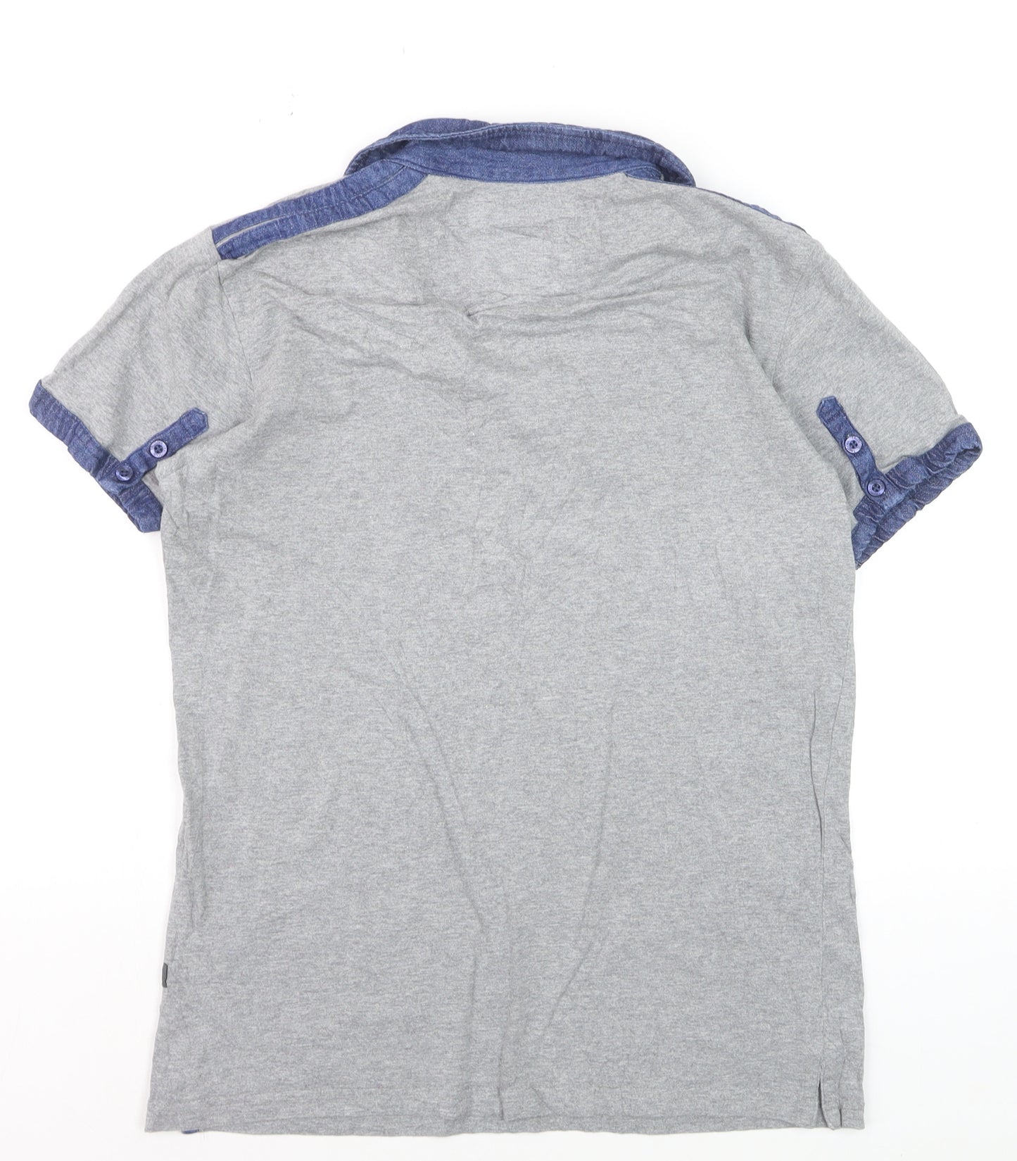 Trusoul Men's Grey Short Sleeve Denim Collar Polo Shirt Size M