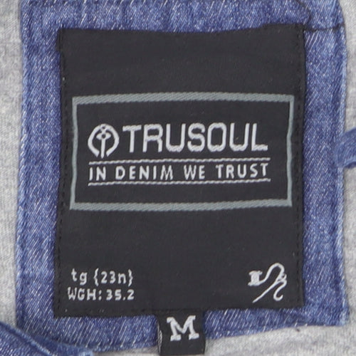 Trusoul Men's Grey Short Sleeve Denim Collar Polo Shirt Size M