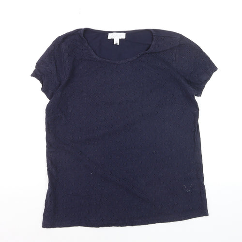 The White Company Women Navy Blue Eyelet Cotton Short Sleeve T-Shirt Size 10
