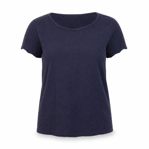 The White Company Women Navy Blue Eyelet Cotton Short Sleeve T-Shirt Size 10