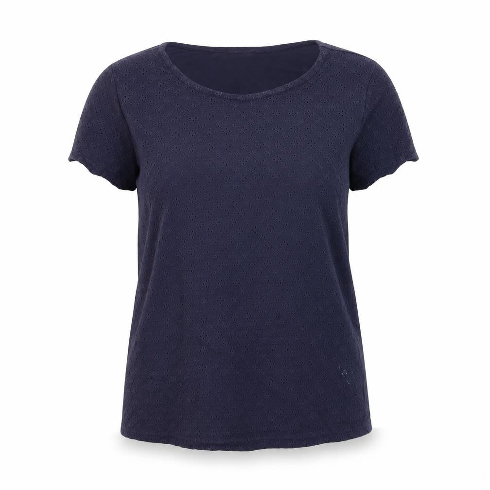 The White Company Women Navy Blue Eyelet Cotton Short Sleeve T-Shirt Size 10