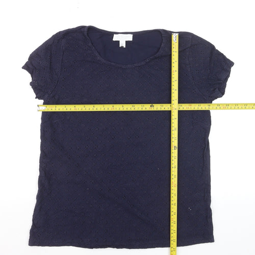 The White Company Women Navy Blue Eyelet Cotton Short Sleeve T-Shirt Size 10