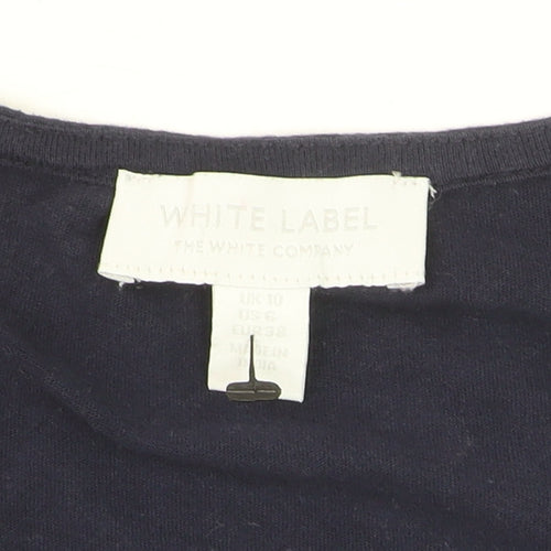 The White Company Women Navy Blue Eyelet Cotton Short Sleeve T-Shirt Size 10