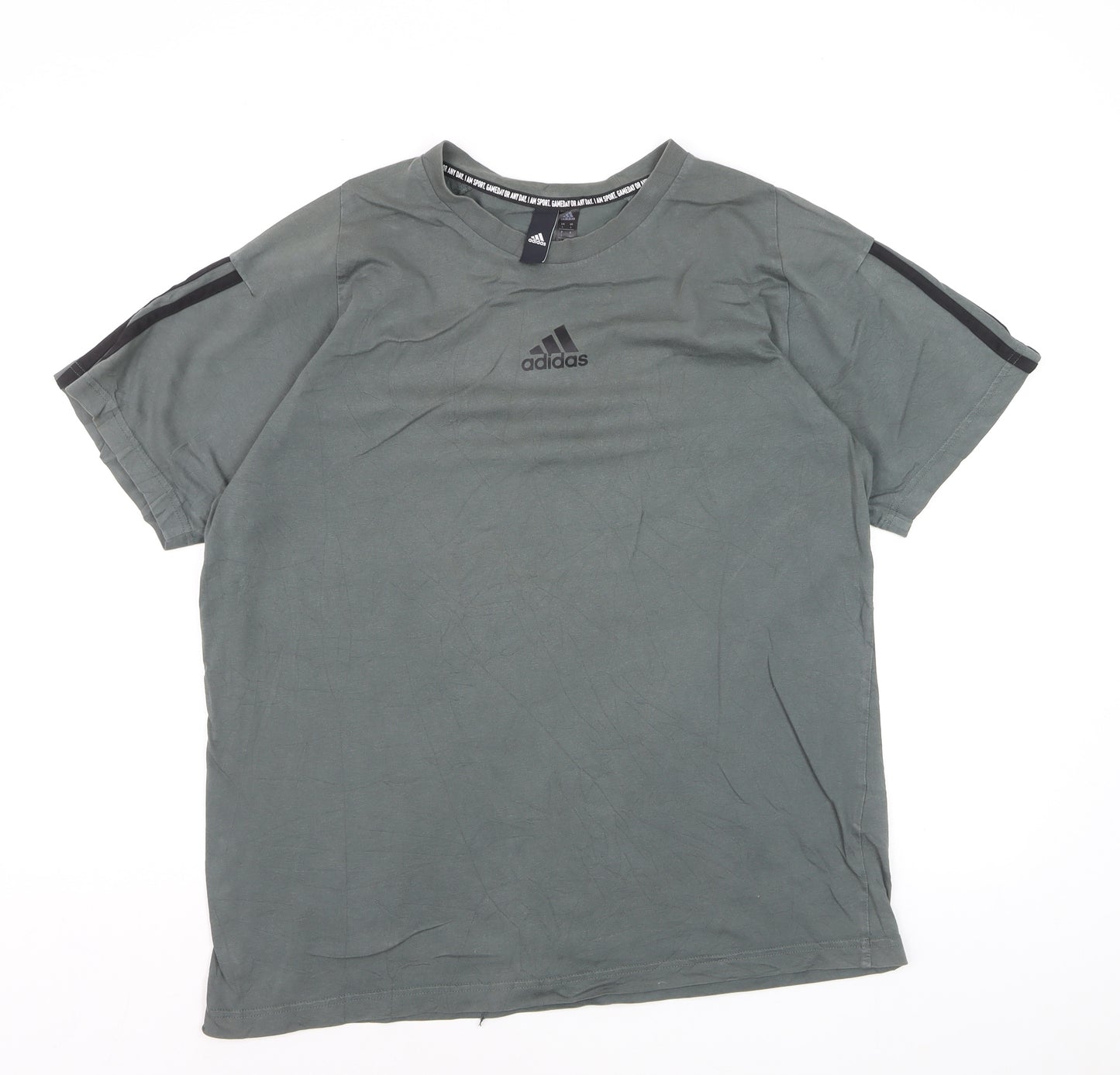 Adidas Men's Green Large Sports T-Shirt Short Sleeve Crew Neck