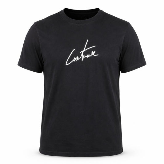 Front view of Couture Men's Black Logo Graphic T-Shirt, size L