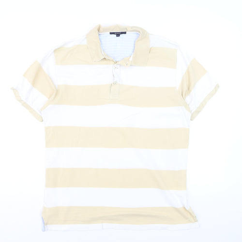 GANT Men’s Beige White Striped Short Sleeve Polo Shirt Size M