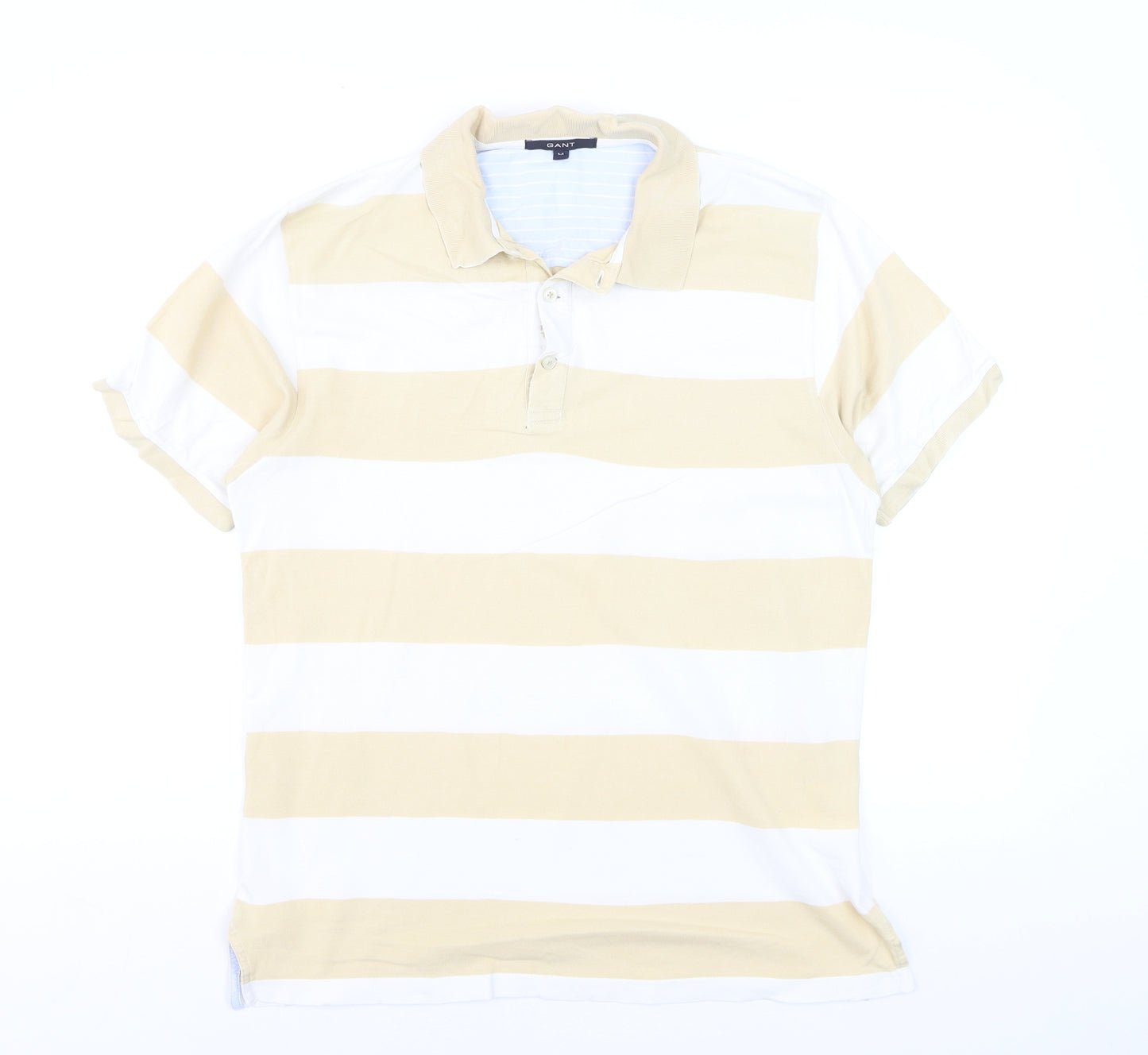 GANT Men’s Beige White Striped Short Sleeve Polo Shirt Size M
