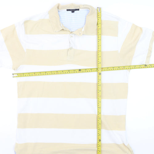 GANT Men’s Beige White Striped Short Sleeve Polo Shirt Size M