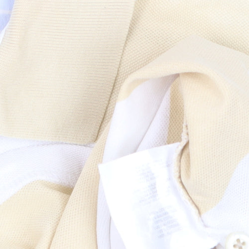 GANT Men’s Beige White Striped Short Sleeve Polo Shirt Size M