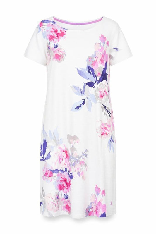 Front view of Joules Women's Multicoloured Floral Cotton T-Shirt Dress, size 12