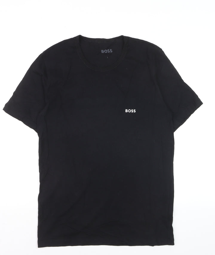 BOSS Men's Black Cotton Crew Neck Logo T-Shirt Size L