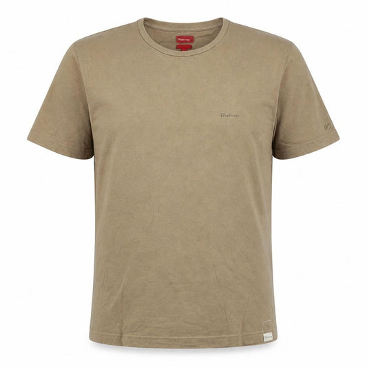 Front view of Firetrap Men's Beige Cotton Crew Neck Short Sleeve T-Shirt - M