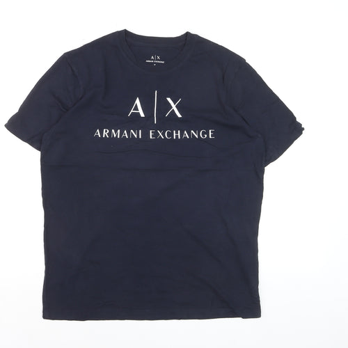 Armani Exchange Men’s Blue Slim Fit Logo Crew Neck T-Shirt Size S