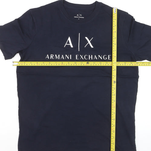 Armani Exchange Men’s Blue Slim Fit Logo Crew Neck T-Shirt Size S