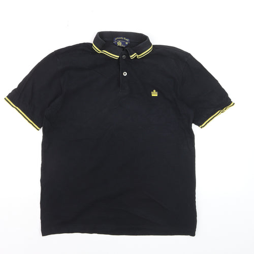 Admiral Men's Black XS Polo Shirt Yellow Trim Cotton Casual Tee
