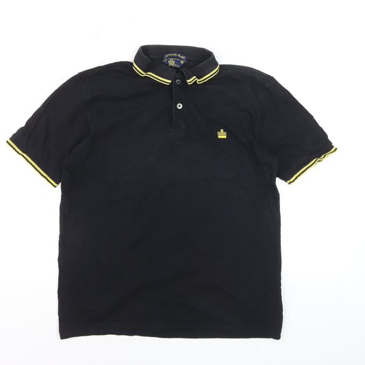 Admiral Men's Black XS Polo Shirt Yellow Trim Cotton Casual Tee