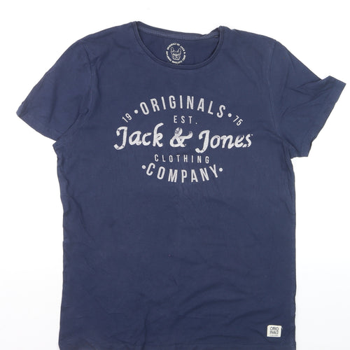 Jack & Jones Men's Blue Graphic Print T-Shirt Size L